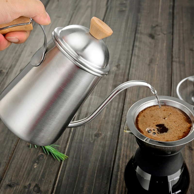 

700ml Wooden Handle Stainless Steel Kettle Pot Pour Over Coffee Gooseneck Long Spout Kettle Tea Pot Hand Drip Kettle Coffee Pot