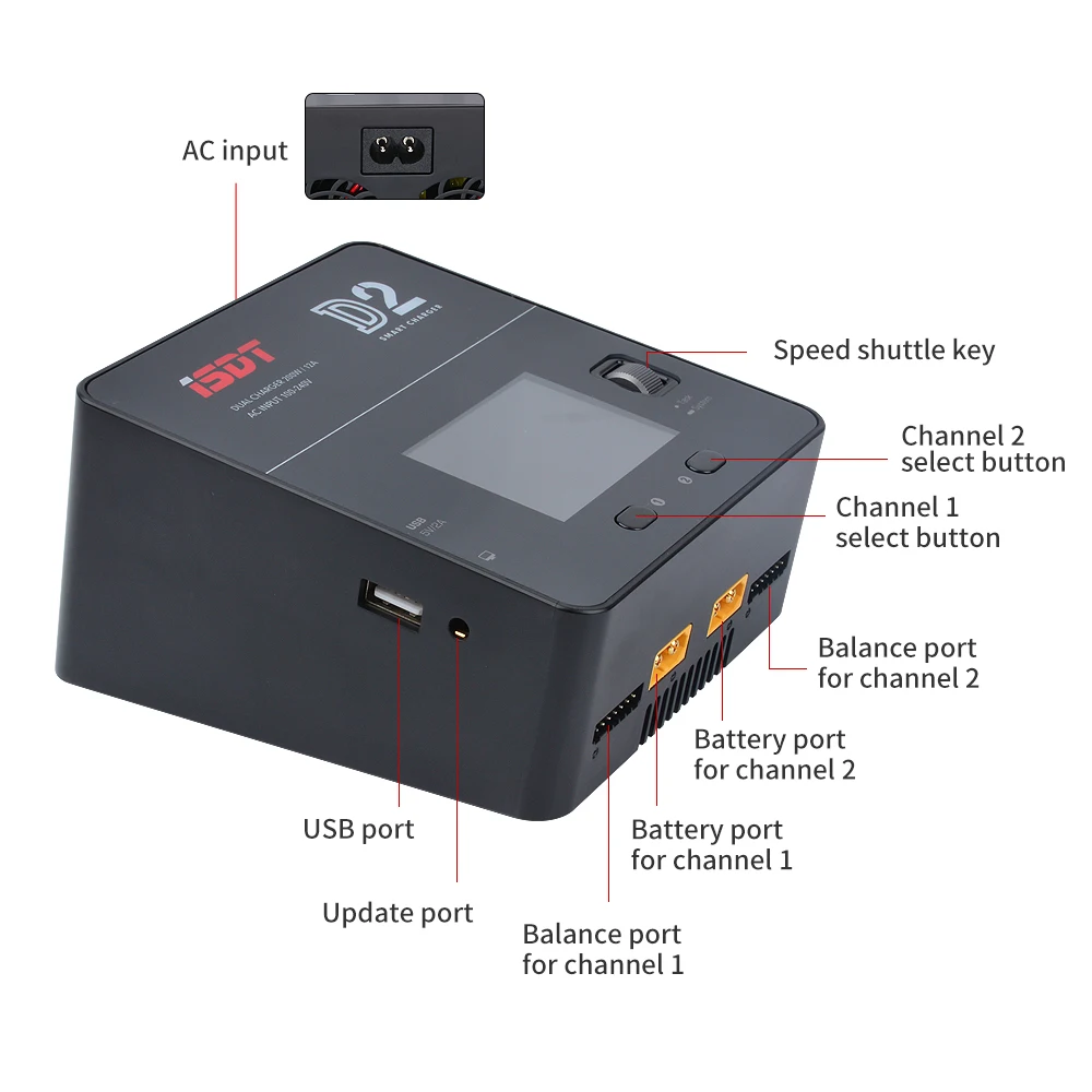 ISDT D2 MarkⅡ AC 200W 12A 2-6S Dual Channel Battery Balance