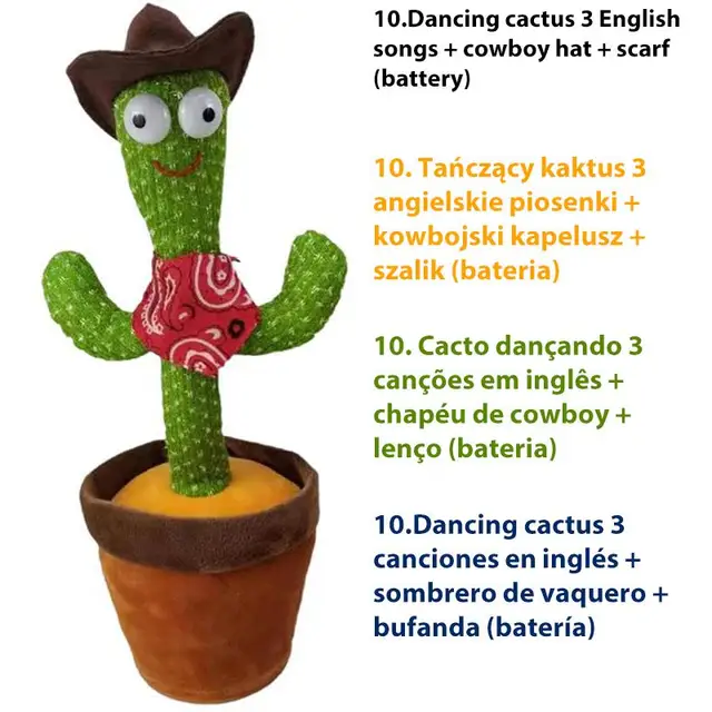 USB Charging Dancing Cactus Music Box Electronic Singing Plush Toy Cartoon Potted Holiday Decoration Gift Ornament For Home Model 10