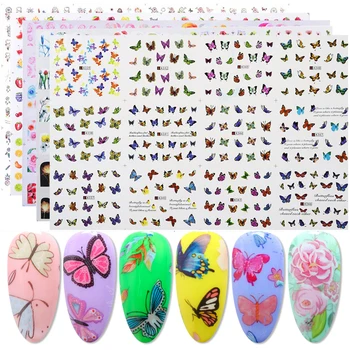 

12pcs Butterfly Flower Nail Sticker Water Decals Set Colorful Sliders For Nail Design Full Wraps Manicure Decoration 3D DIY Foil
