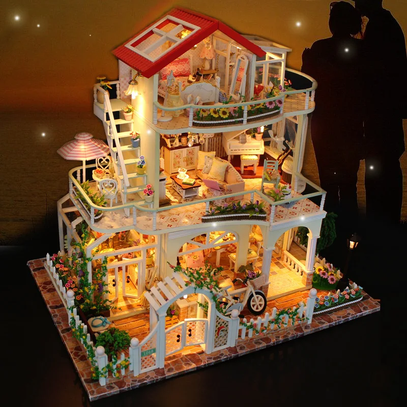 

Forever DIY Villa Hand-made Toy House Model Cabin Assembled Wood Birthday Gift Unisex