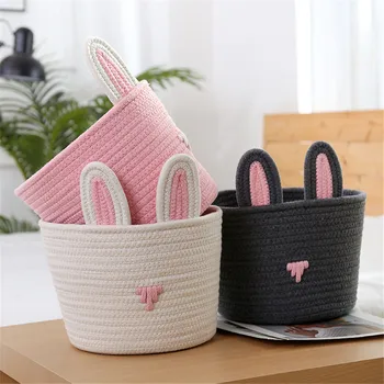 

Pink White Storage Basket Rabbit Panda Woven Cotton Rope Storage Basket With Handle Children's knitting Toy Clothes Storage Box