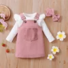 Autumn Baby Girls Clothes Set Newborn Infant Girl Ruffles Romper Corduroy Pocket Skirts Overalls Clothing 1