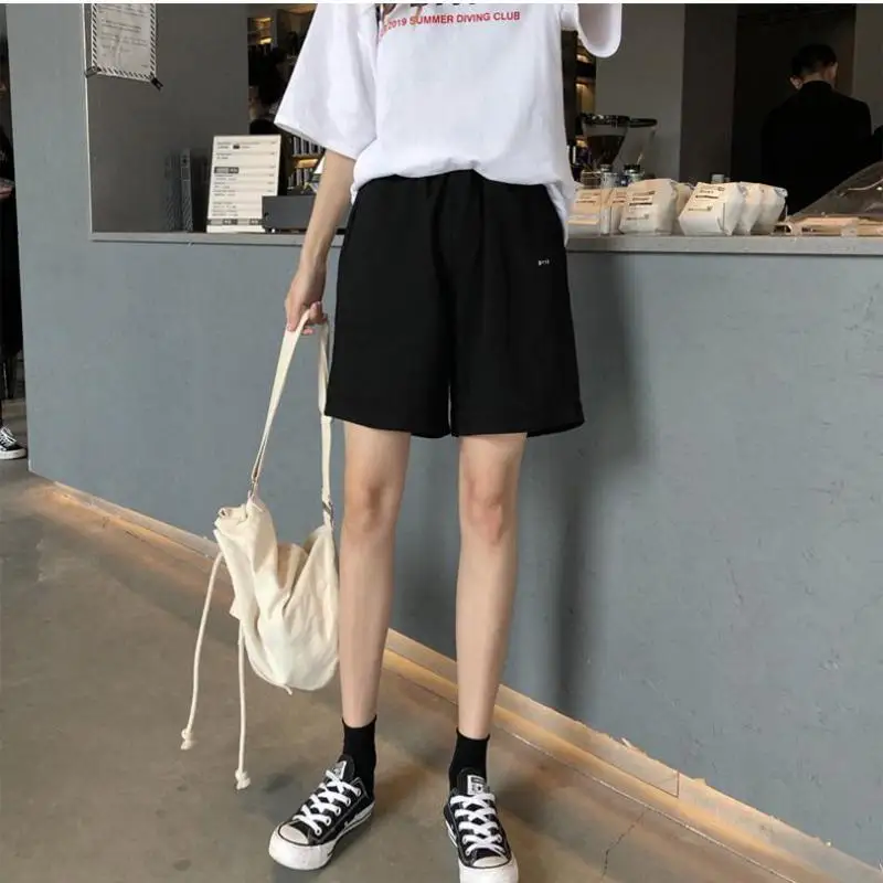 Genayooa Casual Elastic Waist Shorts Women Fitness Black Biker Shorts High Waist Summer 2020 Woman Korean Summer Shorts Ladies