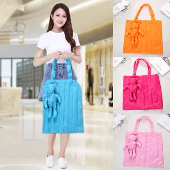 

Reusable Eco-friendly Grocery Foldable Shopping Bags Premium Quality Folding Tote Bag Bear Cotton Waterproof Handbag