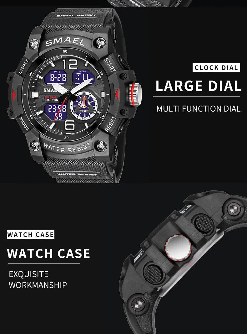 2022 New SMAEL Dual Time Men Watches 50m Waterproof Military Watches for Male 8007 Shock Resisitant Sport Watches Gifts Wtach