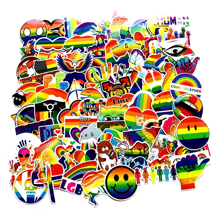 

100PCS Tide Brand Rainbow Color gay Sticker For Trolley Backpack PVC Skateboard motorcycle helmet Car Styling Car Accessories