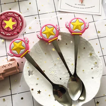 

1pcs Card Captor Sakura Sailor Moon Anime Action Figure Printed Baby Cartoon cup Silicone Handle Mixing Stainless Steel Spoon