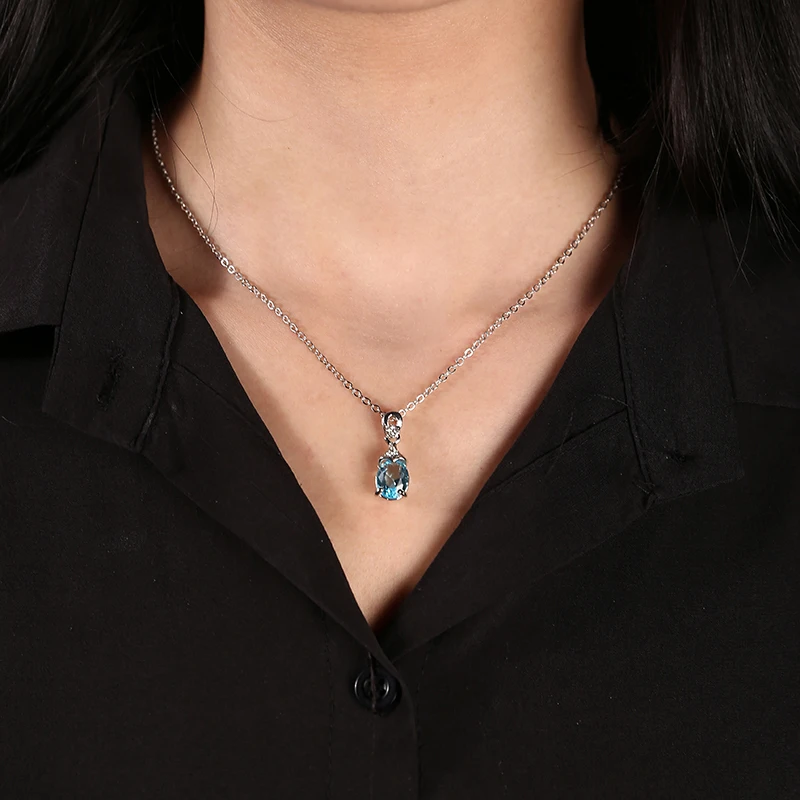 Valentine Lover Gift Classic Charming Natural Stone Blue Crystal Long Chain Necklace Women Wedding Silver Jewelry Shellhard