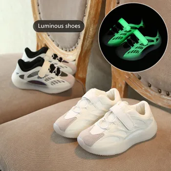 

2020 Spring New Children's Casual Shoes Korean Fashion Girls Patchwork Soft Platform Shoes Students Fluorescent Hook&Loop Shoes