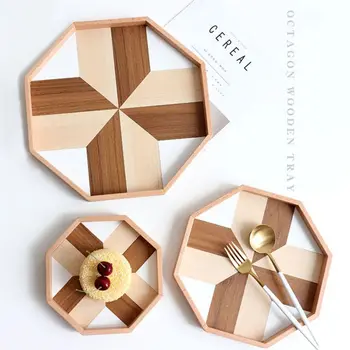 

Octagonal Storage Tray Irregular Display Plates Wood Food Fruit Pan Plate Fruit Dishes Pots Storage Tray Dinner Plate Tableware