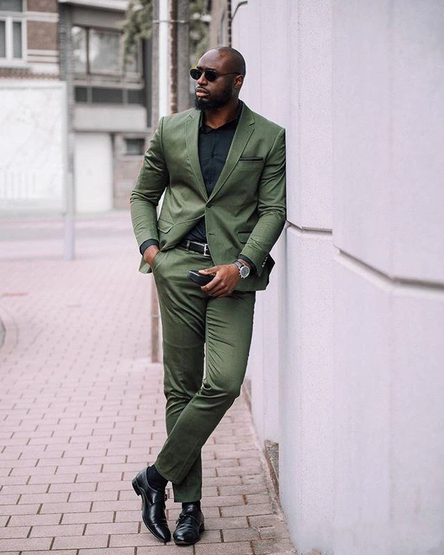 Охотник за модой армейские; зеленого цвета; для мужчин костюмы Slim Fit Двойка Женихи Для мужчин свадебные смокинги для черный Для мужчин формальный, костюм на выпускной вечер,(куртка+ штаны