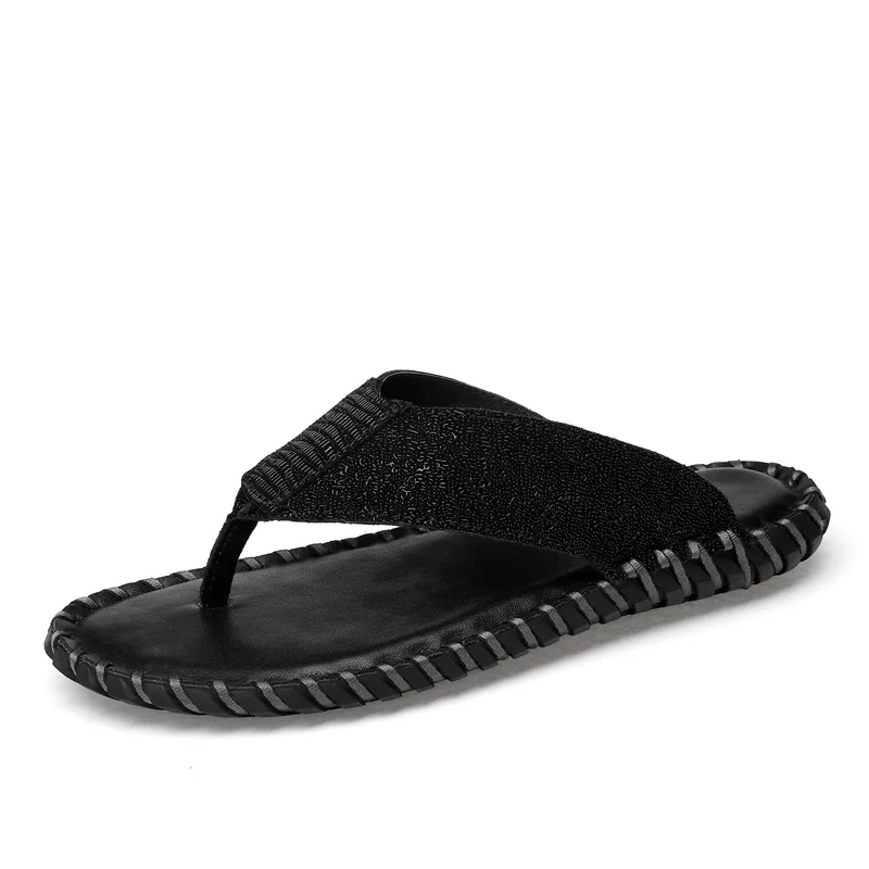 

Men Genuine Leather Slippers Brand Summer Luxury Man Shoe Sandals Designer Flip Flops Black Comfortable Beach Slipper Breathable