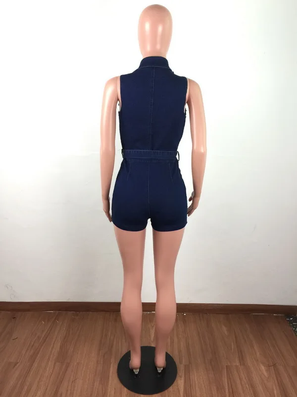 OKAYOASIS леди отложной воротник без рукавов Bodycon деним повседневный комбинезон женские элегантные джинсы Осенний комбинезон