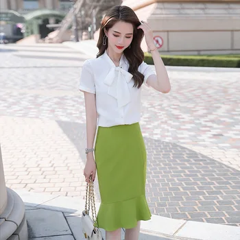 

Xn6923 Summer Shirt Woman 2020 Occupation Shirt Bow Han Fan Tie Short Sleeve Top Commute