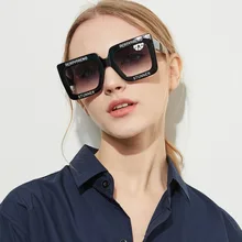 Модные ретро буквы универсальные Большие Квадратные Солнцезащитные очки прозрачные цветные линзы Ac фестиваль солнцезащитные очки с оправой из поликарбоната для женщин