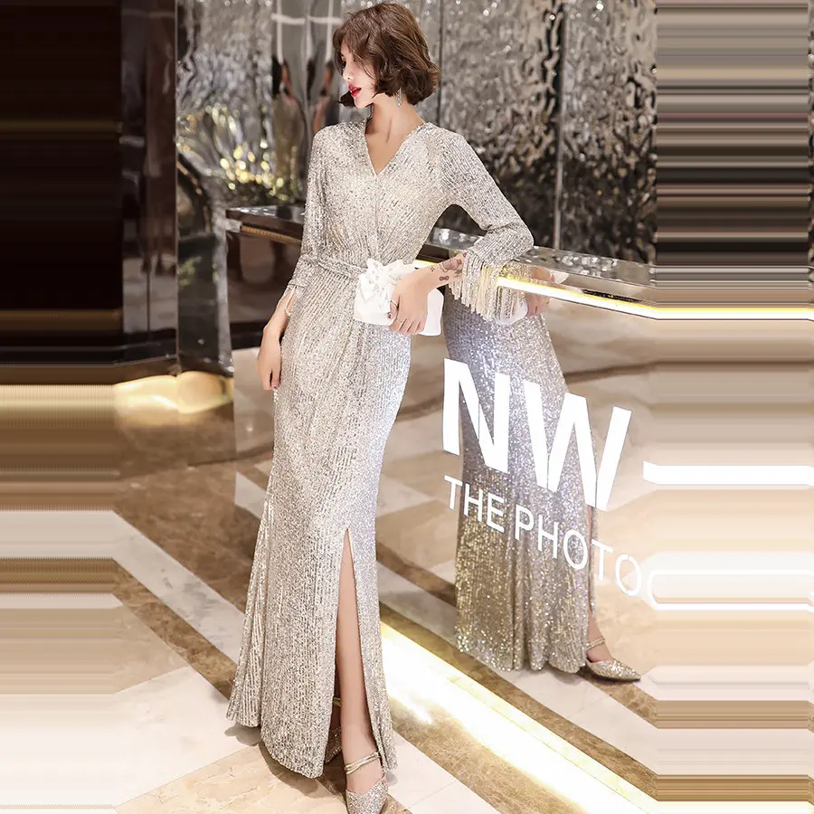 Это Yiiya вечернее платье для женщин V-= горловина размера плюс Robe De Soiree K018 элегантные вечерние платья с разрезом Русалка Формальные платья