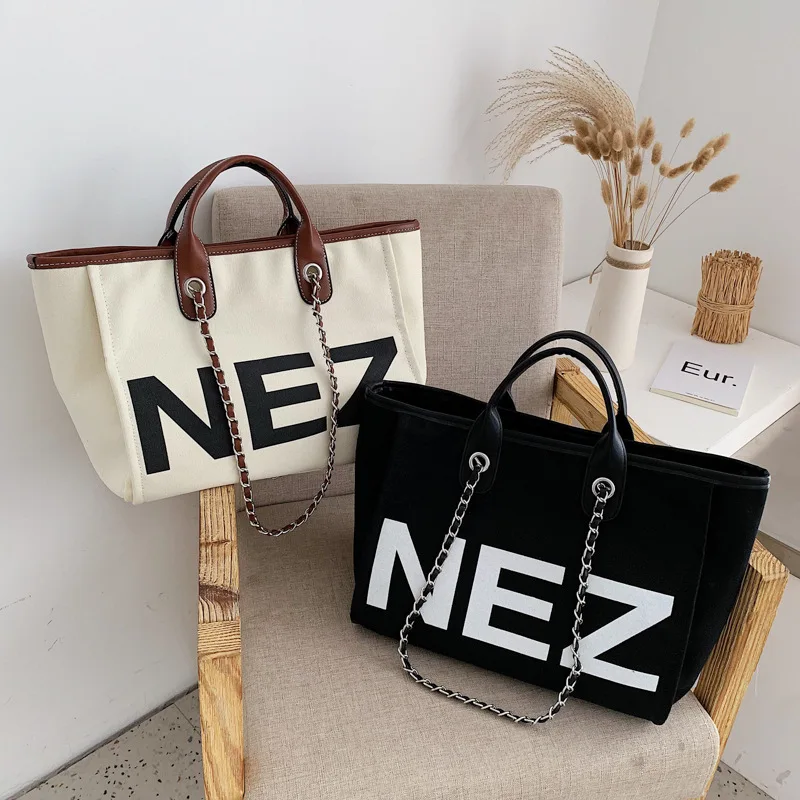 

2019 New Style Early Autumn Canvas Large Capacity Tote Bag Lettered Europe And America Style Shoulder WOMEN'S Bag