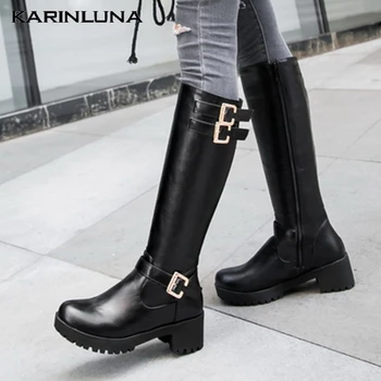 

KARINLUNA 2020 DROPSHIP PLATFORM COSY BIG SIZE 43 WINTER CHUNKY HEELS LEISURE SHOES WOMEN RIDING BOOTS FEMALE