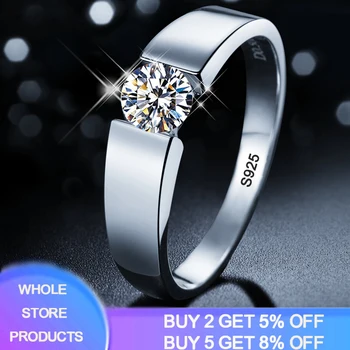 Classic 1 Carat Zirconia Diamond Wedding Engagement Rings for Men S925 Sterling Silver Jewelry Brand Men Ring With Certificate
