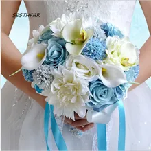 Искусственные синие белые свадебные букеты Свадебные цветы искусственные суккуленты букет невесты держащий цветок SPH053