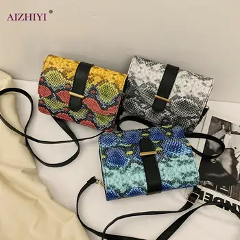 

Fashion Serpentine Women Shoulder Bag Retro PU Leather Snake Print Small Square Purse Female Travel Simple Messenger Crossbody H