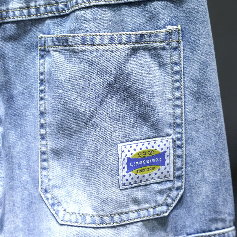 80% OFF Denim Cotton Stretch Casual Jeans Overalls  Men's Clothing Man Large Size Ankle pants multi-pocket Drawstring trousers blue 7XL