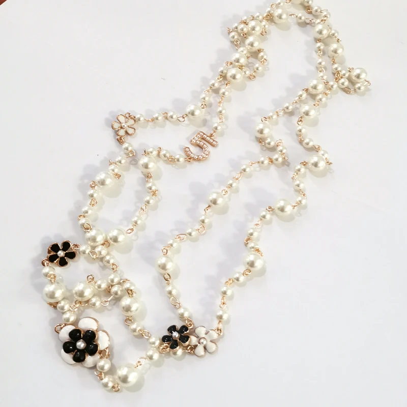 Стиль, ювелирные изделия, знаменитое ожерелье, цветы, длинный искусственный жемчуг, sautoir collier femme perle, ожерелье для женщин