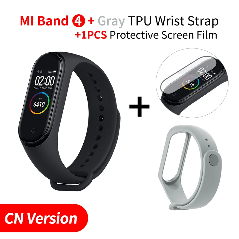 Xiaomi mi Band 4 умный браслет 3 цвета AMOLED экран mi band 4 Smartband фитнес-тренажер Bluetooth спортивный водонепроницаемый смарт-браслет - Цвет: CN Add Grey Strap