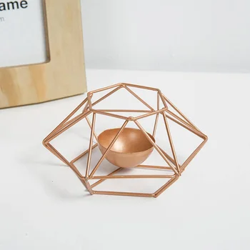 

Wedding Geometric Copper Rose Gold Tea Light Holder Candle Holder Lantern Top Candlestick Stand Decorations For Home Candelabra