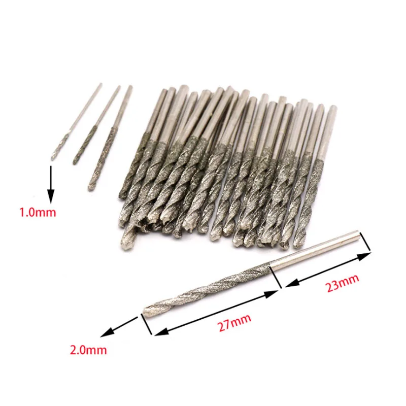 0.8mm 1mm 1.2mm 1.5mm 1.8mm 2mm 2.5mm 3mm Diamond Coated Tipped Tip Twist Drill Bit for Glass Jewelry Stone Tile