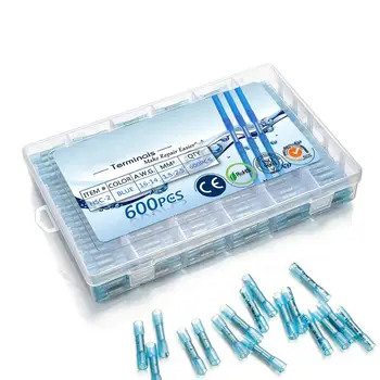

600Pcs Waterproof Wire Connectors Electrical Insulated Crimp Terminals,Heat Shrink Butt Connectors Terminals 16-14 AWG