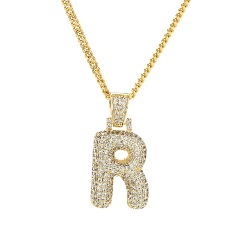 Большой размер Bling CZ пользовательский пузырьковый начальный кулон из букв медь A-Z начальный Кулон золото, розовое золото, Посеребренная Очаровательная Ожерелье