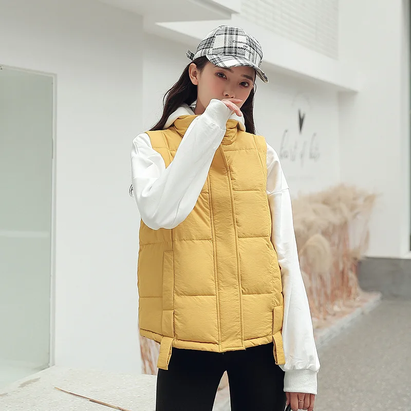 

2019 Autumn And Winter New Style Korean-style Candy-Colored down Feather Cotton Vest Women's Large Size Women's Stand Collar Cot