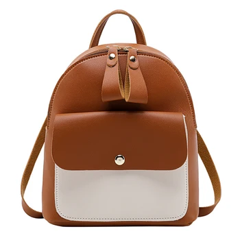 

Small Backpack Women Bag Color Patchwork PU Leather Backpack Women Girls Travel Mini Shoulder Bags Casual Backpack Bag
