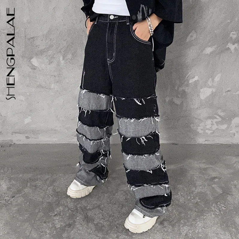 SHENGPALAE pantalones vaqueros largos informales para mujer, ropa informal  suelta con empalme de borlas, Color llamativo, 2021|Pantalones vaqueros| -  AliExpress