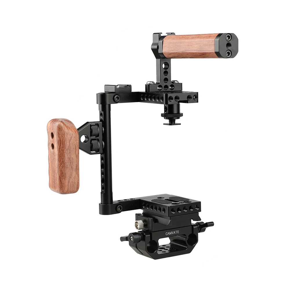 

HDRIG Universal DSLR Camera HandGrip (Left-sided Wooden Handle) With Wooden Top Handle Grip Quick Release Cage Kit for Camera