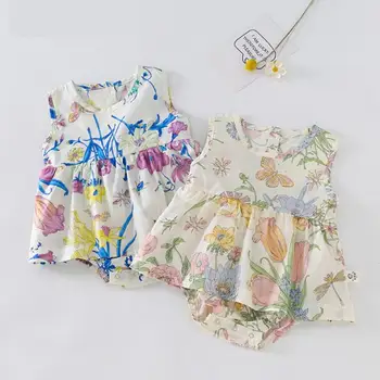 

Summer Baby Girls Bodysuit Floral Cotton Newborn Baby Girls Sleeveless Jumpsuit Toddler Girl Princess Dress Clothes