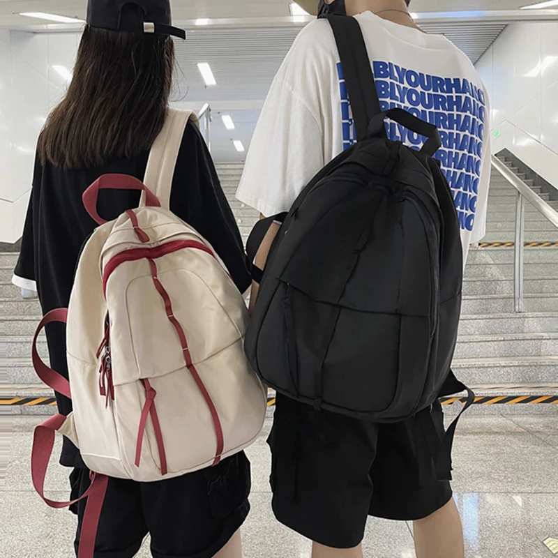 Simple Solid Color Backpack South Korea White Women Backpack Stu
