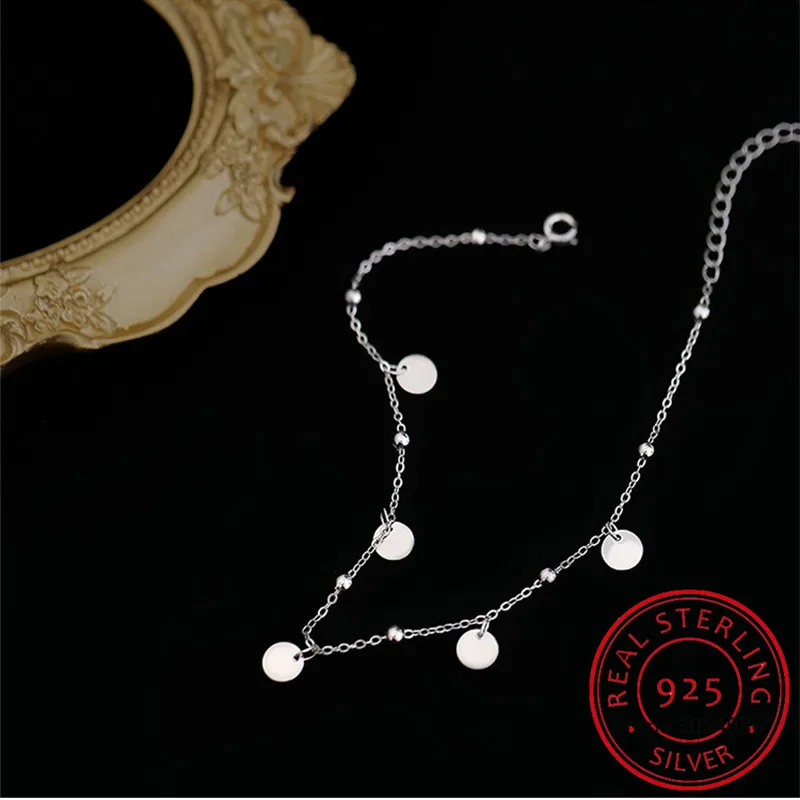 Anklet Bracelets Silver Anklets 925 Sterling Silver Beads Anklets Geometric Minimalist Foot Jewelry for Ankle SCT011