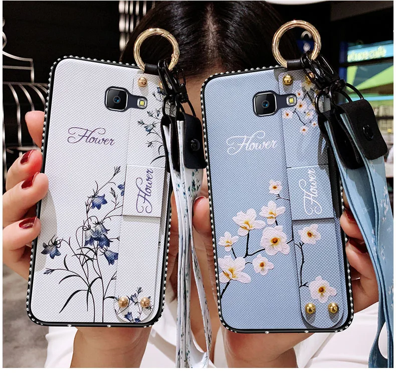 

Wrist Strap Soft TPU Phone Case For Samsung Galaxy J2 J5 J7 Prime J4 J6 Plus J8 Flower Patter Holder Silicone Cover With Lanyard
