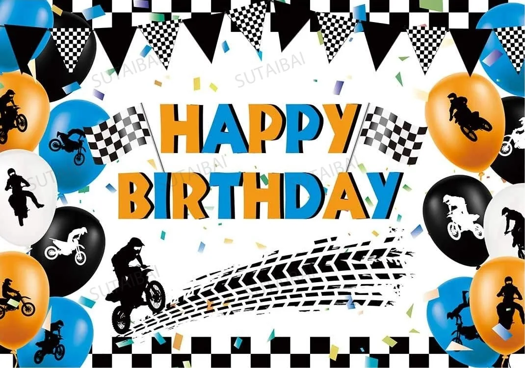 Motocross Arriere Plan Joyeux Anniversaire Pour Garcons Banniere De Fete Pour Enfants Velo De Course Piste De Pneu Stand Photo Faveurs De Photographie Aliexpress