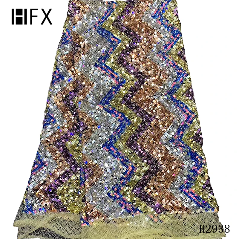 HFX многоцветная африканская блестящая кружевная ткань с вышивкой высокого качества французское кружево нигерийская сетчатая ткань для вечернего платья 5 ярдов H2938