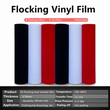 

HTV Flock Heat Transfer Film With 3D Effect Easy Cutting Weed Hot Press Membrane Suede Lettering Vinyl Roll For Clothing DIY