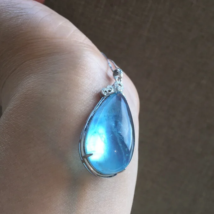 

09247 Aquamarine Neckalce Fine Jewelry 100% Natural Blue Aquamarine Carved 11.6grams Female Women's Gemstones Pendant Necklaces