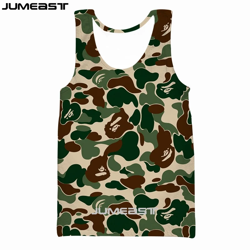 Jumeast Men Women 3D Printed Vest Camouflage Streetwear Harajuku Oversized Short Sleeve Sport Pullover Summer Tank Tops Tees | Мужская