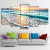 5 Pieces of High-definition Modular Posters Modern Pictures Ocean Waves on The Beach Sunset Sea View Living Room Home Decoration 1