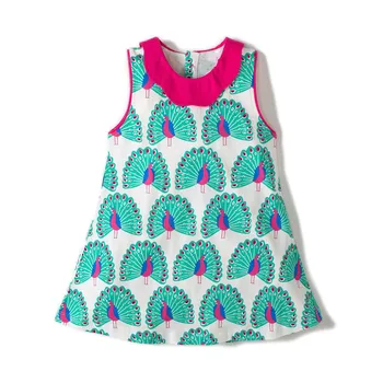 

Children Girl Sleeveless Dress Floral Peacock Cotton Collar Baby Girl Clothes for Girl Party Fashion Summer Dress for Girl