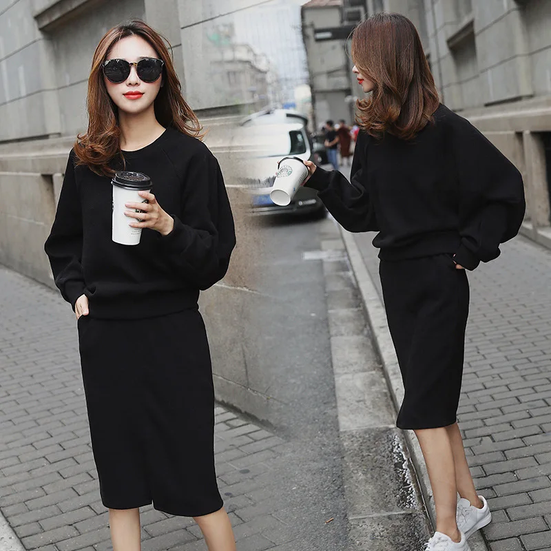 

2018 Spring And Autumn New Style Korean-style Ulzzang Fashion Crew Neck Knitted Fashion Dress Outfit Fashionable Two-Piece Women