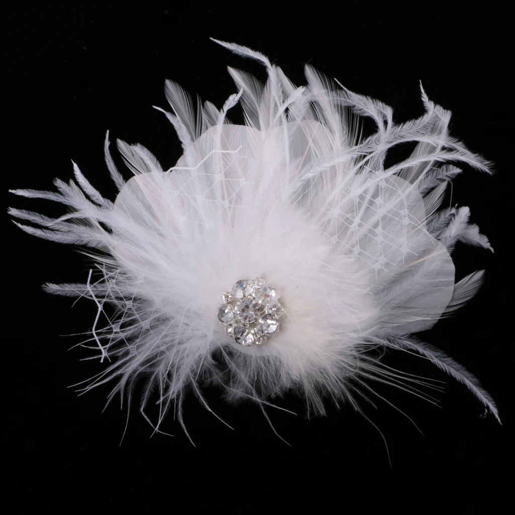 White Feather Headpiece Fascinator Hair Clips Wedding Bridal Hair Accessory